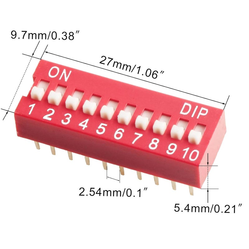 Juasky 20pcs Slide Type Dip Switch Double,10 Position Double Row Slide Type Switch 2.54mm PCB Mountable On Off Toggle Switches for Circuit,Breadboard - Image 2